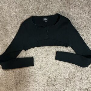 PacSun Black Ribbed Button-Up Crop Top